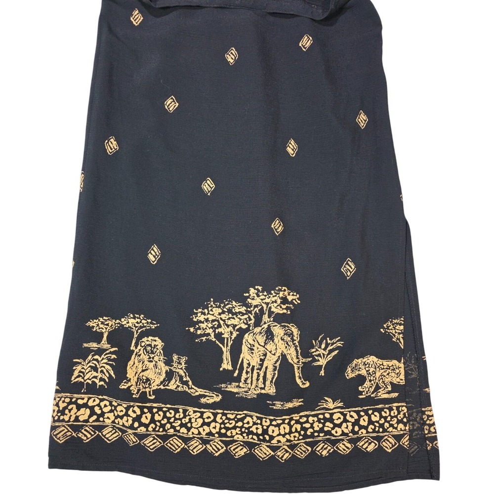 Maxi Skirt Black Gold Animal Print Petite 8 Alfred‎ Dunner Vintage